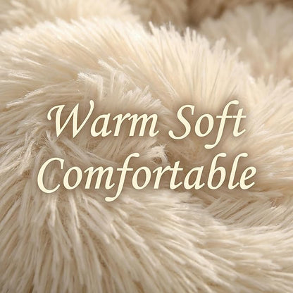 Tiny Dog Bed 15 Inch for Extra Small Dogs,Washable Puppy Bed,Soft Faux Fur Calming Donut Bed for Chihuahua Yorkie Maltese Pomeranian,Beige