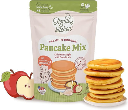 Rondi's Kitchen Organic Dog Pancake Mix - Natural Healthy Treat for All Dogs - Superfood Snack Made with Human-Grade Ingredients - Makes About 38 Pancakes - Chicken & Apple with Bone Broth