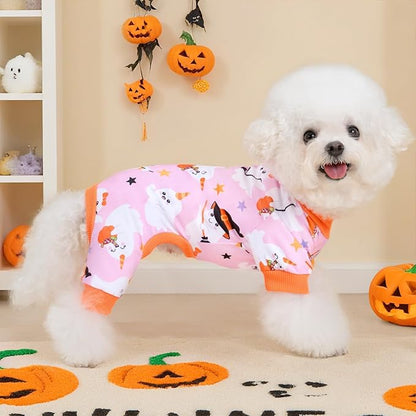 XPUDAC Halloween Ghost Dog Clothes Soft Strechy Puppy Pajamas Doggie Pjs Puppy Onesie Pet Outfits Cat Jumpsuits, 222-S