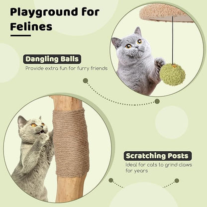 PETSITE 43 Inches Cat Tree for Indoor Cats, Wooden Multi-Level Cat Tower with Scratching Post, Top Perch, Cat Condo, Jingling Balls, Modern Cat Tree Tower for Large Cats