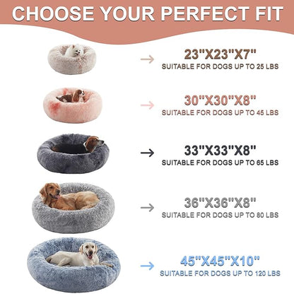 30 inches Donut Dog Bed for Medium Dogs,Calming Fluffy Round Pet Bed with Removable & Washable Cover,Fits up to 45 lbs Pets(Tie-dye Grey,Medium)