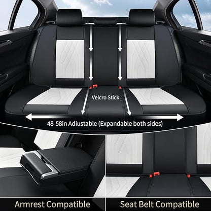FLORICH Leather Car Seat Cover Full Set Automotive Seat Covers 5 Seats Front and Back Seat Cover Full Coverage Car Seat Protector Universal Fit for Most Car Truck SUV, Black&White