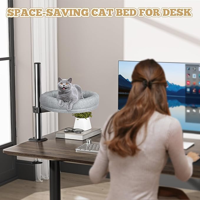 Cuipingoo Cat Bed - with 360 Rotation & Adjustable Height - Soft & Comfortable - Indoor Cats Up to 40 lbs (Grey)
