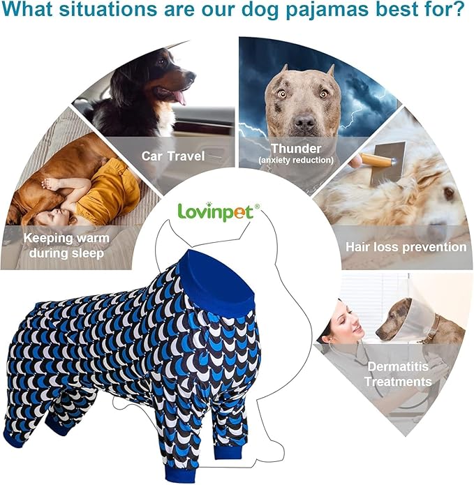 LovinPet Jammies for Large Dogs - Anti Licking & Anxiety Calming Dog Shirt, Lightweight Stretchy Summertime Print, Pitbull Shirt, Large Dogs Onesie, Pitbull Clothes, Dog Costume for Parties, Black 3XL
