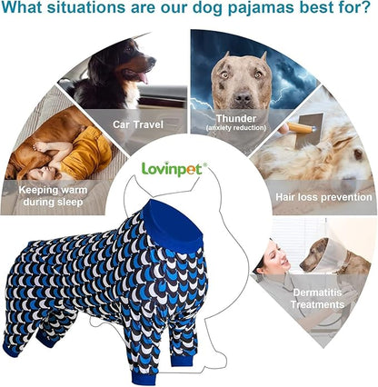 LovinPet Jammies for Large Dogs - Anti Licking & Anxiety Calming Dog Shirt, Lightweight Stretchy Summertime Print, Pitbull Shirt, Large Dogs Onesie, Pitbull Clothes, Dog Costume for Parties, Black 2XL