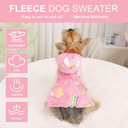Dog Sweater Fleece Dog Hoodie Winter Puppy Clothes for Small Dogs Boy Girl Pet Hoodies Cold Weather Doggie Coats Fall Doggy Sweatshirt for Chihuahua Yorkie Cat Sweater Costume, Pink Rainbow, S