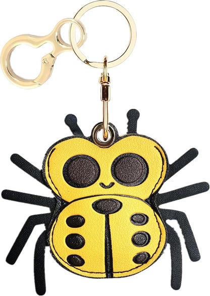 Leather Keychain Holder Case Compatible with AirTag,Cute Protective Cover with Keyring,Anti-Scratch Finder GPS Tracker Case for Wallet Keys,bag,pets,Backpack(Spider Yellow)