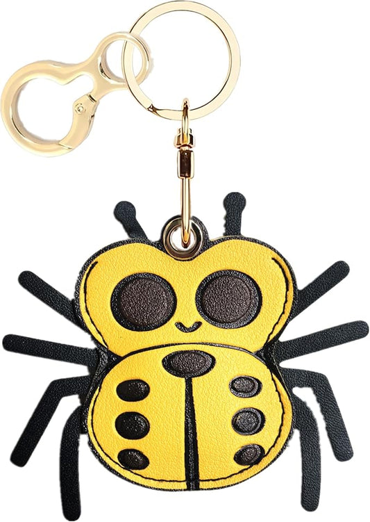 Leather Keychain Holder Case Compatible with AirTag,Cute Protective Cover with Keyring,Anti-Scratch Finder GPS Tracker Case for Wallet Keys,bag,pets,Backpack(Spider Yellow)