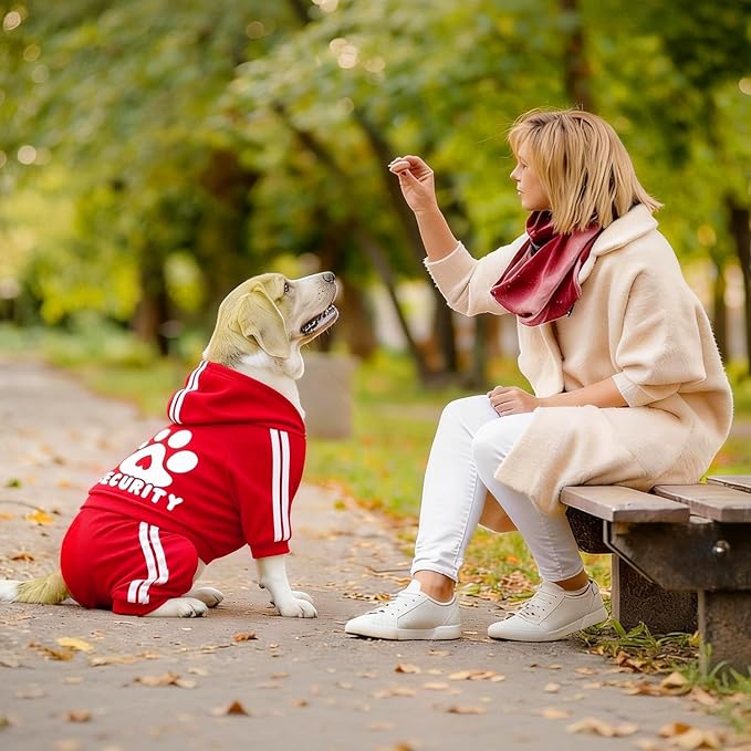 Dog Hoodie Security Clothes 4 Legs Jumpsuit Sweatshirt Hoodies Soft & Warm Dog Outfit Pullover Dog Winter Clothes Sweater for Small Medium Large Dogs Cats (Red, X-Small)