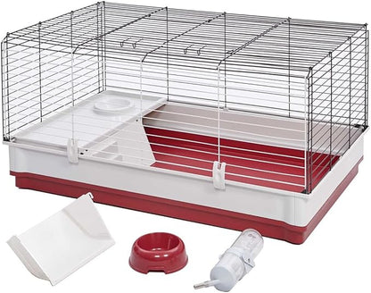MidWest Homes for Pets 158 Wabbitat Deluxe Rabbit Home, Rabbit Cage, 39.5 L x 23.75 W x 19.75 H Inch, Maroon/White