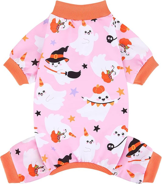 XPUDAC Halloween Ghost Dog Clothes Soft Strechy Puppy Pajamas Doggie Pjs Puppy Onesie Pet Outfits Cat Jumpsuits, 222-XL