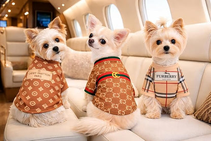 Luxury Designer Dog T Shirt – Trendy Puppy Clothes for Small Dogs, Fashion Pet Tee for French Bulldogs & Chihuahuas, Everything Chic Dog Apparel (GucchewiTee, Medium)