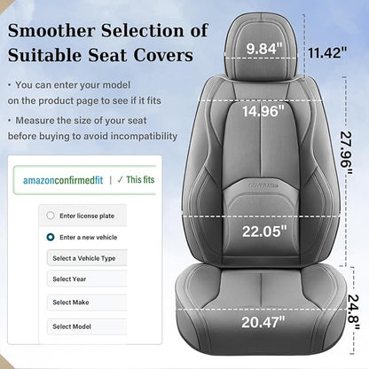 Coverado Car Seat Covers Full Set, Premium Nappa Leather Seat Covers for Car, Waterproof Car Seat Protector with Lumbar Support, Automotive Seat Covers Universal Fit for Most Cars SUV Truck(Gray)