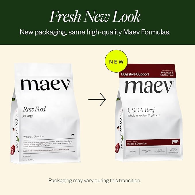Maev Human-Grade Beef Dog Food, Weight & Digestion Formula, Whole Ingredient, Gluten-Free, High Protein Puppy & Dog Food, 25 lb