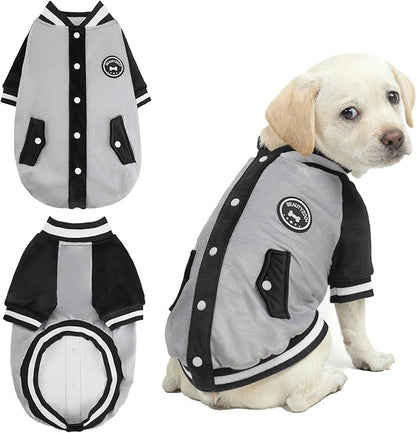 BEAUTYZOO Dog Sweaters for Small Medium Large Dogs, Dog Hoodie Warm Fleece Dogs Winter Clothes Cute Stylish Boy & Girl Dog Sweatshirts, Grey Sport Coats Baseball Uniform Jackets for Puppy, M