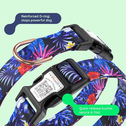 Airtag Dog Collar,with Waterproof airtag Holder，Original Stylish Cute Pattern Design.QR Code ID Buckle，Comfortable Soft Cotton for Small Medium Large Dogs