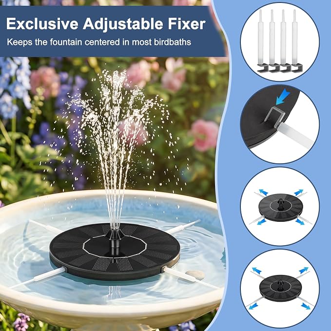Mademax 1W Solar Bird Bath Fountain Pump, Solar Fountain, Free Standing Floating Solar Powered Water Fountain Pump for Bird Bath, Garden, Pond, Pool, Outdoor