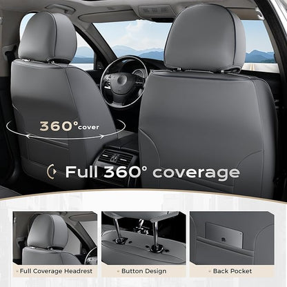 Coverado Car Seat Covers with Lumbar Support, Front Covers for Cars, Universal Automotive Seat Cover, Waterproof, Leather Car Seat Cushion, Interior Seat Protectors for Most Cars