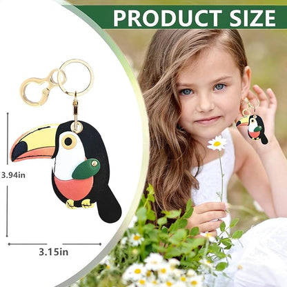 Leather Keychain Holder Case Compatible with AirTag,Cute Protective Cover with Keyring,Anti-Scratch Finder GPS Tracker Case for Wallet Keys,Bag,Pets,Backpack(Toucan)