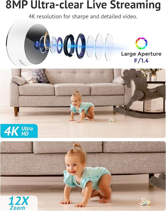 LaView 8MP 4K Cameras for Home Security Indoor,Home Security Camera for Baby/Elder/Pet/Nanny,Baby Cam Starlight Sensor Color Night Vision,US Cloud Service,Compatible with Alexa