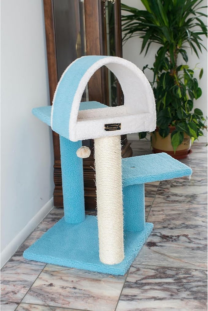 Armarkat Sky Blue 29" Cat Tree, Real Wood Tunnel For Squeeze, Snoozing And Hiding, B2903