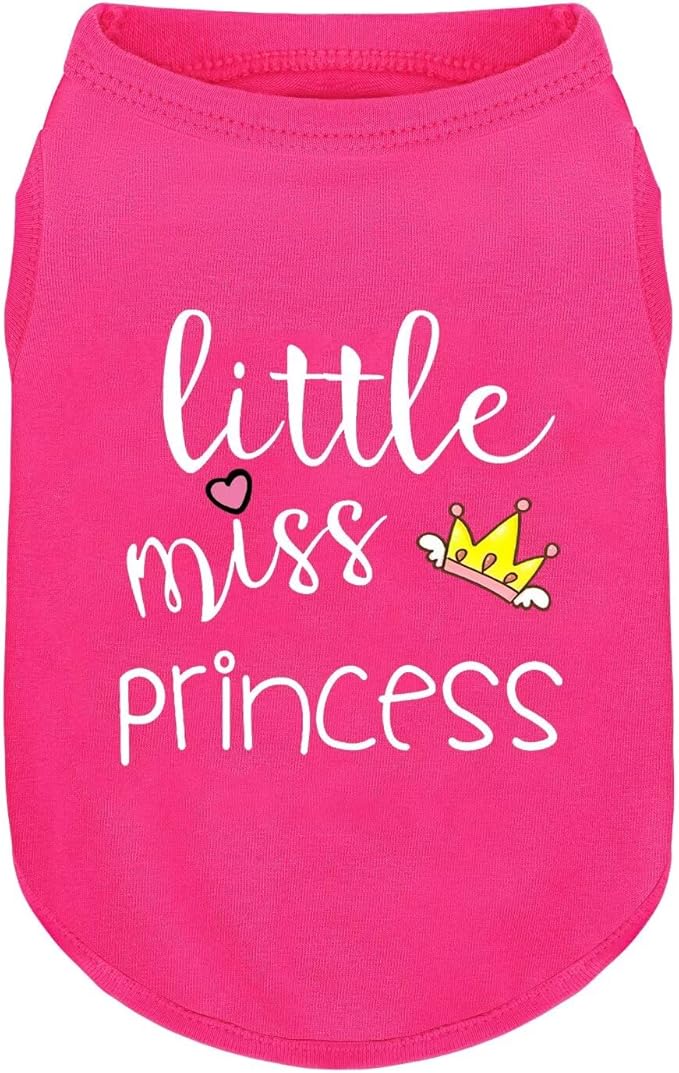 Pink Cotton Dog Shirt with 'Little Miss Princess' Print, Soft & Breathable Pet Apparel for Small to Large Dogs, All-Season Sleeveless Vest, Cute and Comfortable Dog Outfit.Pink Crown XS