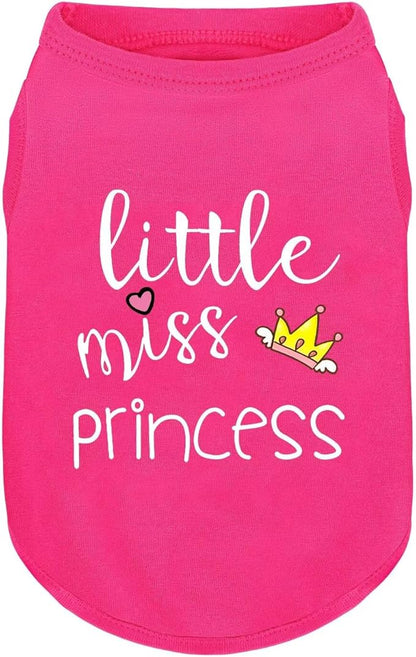 Pink Cotton Dog Shirt with 'Little Miss Princess' Print, Soft & Breathable Pet Apparel for Small to Large Dogs, All-Season Sleeveless Vest, Cute and Comfortable Dog Outfit.Pink Crown L