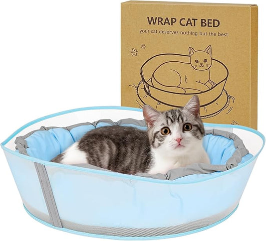 Cat Beds for Indoor Cats, Round Dog Bed for Small Dogs, Puppy, Kitten -Soft Plush Washable Cat Bed Calming with Protective Shield (Blue，18 Inches)