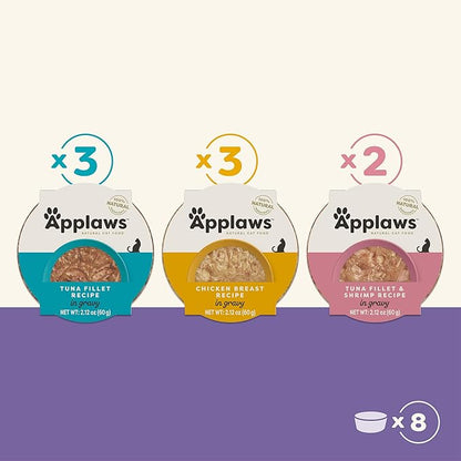 Applaws Natural Wet Cat Food in Gravy, Limited and Natural Ingredients, High Protein with No Artificial Additives, Variety Pack in Gravy (8X 2.12 oz Easy-Open Cups)