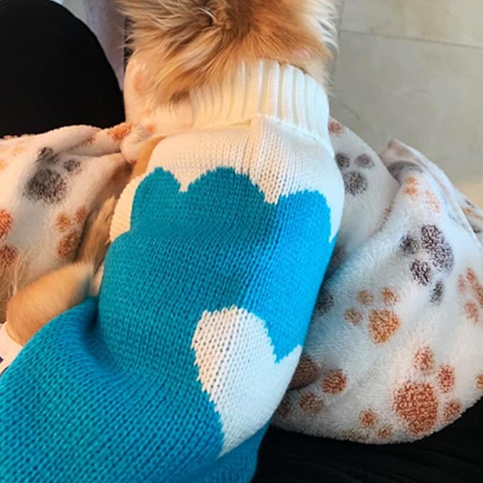 CHBORCHICEN Pet Dog Sweaters Classic Knitwear Turtleneck Winter Warm Puppy Clothing Cute Strawberry and Heart Doggie Sweater (Sky Blue, Small)