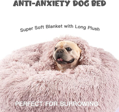 Himax Dog Beds for Medium Dogs, Donut Dogs Beds with Blanket Attached, Calming Dog Bed Washable (20"/26"/35") Beige