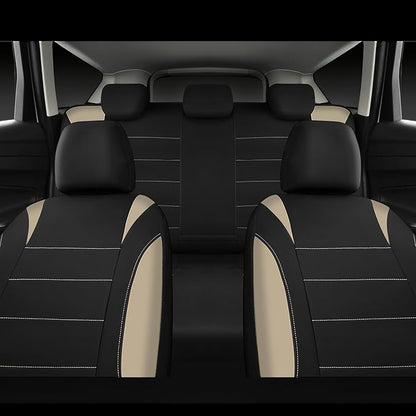 CAR PASS Waterproof Car Seat Covers Full Sets, Universal Fit Seat Covers for Cars, EVA Neoprene Seat Cover Set Full Sets, Interior Covers for Auto SUV,Vans,sedans, Trucks,(Black and Beige)