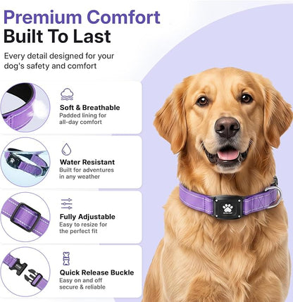 GPS Dog Collar Tracker 2-in-1,Reflective Waterproof Pet Collar,iOS-Only,No Monthly Fees,Unlimited Range,Dog Tracking Collar Pet Tracker,for Small Medium Large Dogs(XS (10.5"-13.5"), Purple)
