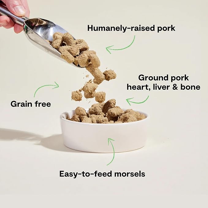 Open Farm, Freeze Dried Raw Dog Food, Morsels with 95% Meat, Organs & Bone, Organic Produce & Superfoods, Complete Meal or Freeze Dried Dog Food Topper, Pork Recipe, 22oz Bag