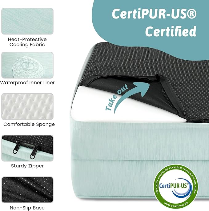 Cooling Dog Bed, Orthopedic Foam Dog Bed with Sides, Removable Cover & Waterproof Lining and Nonskid Bottom, Comfortable Pet Beds for Extra Large Dogs, Green (48" L x 32" W x 7.5" Th)