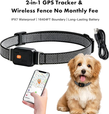 GPS Dog Collar, Wireless Pet Fence & GPS Pet Tracker Blue | GPS dog collar with app control, wireless pet fence, virtual boundaries, real-time tracking and activity monitoring，no fee.