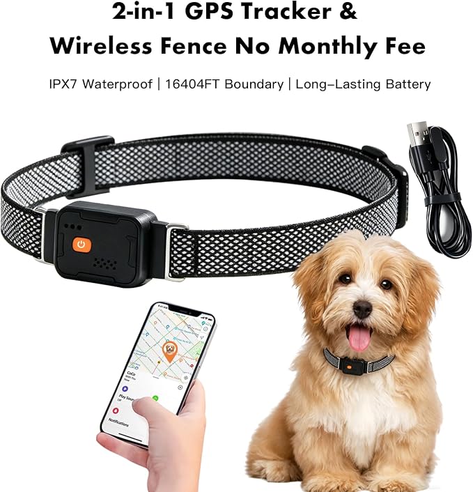 GPS Dog Collar, Wireless Pet Fence & GPS Pet Tracker Pink | GPS dog collar with app control, wireless pet fence, virtual boundaries, real-time tracking and activity monitoring，no fee.