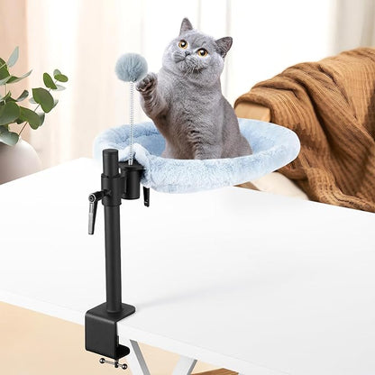 Odoland Cat Desk Bed, 360° Rotatable Adjustable Height Cat Hammock Bed for Home Office, Comfortable Soft Desk Kitten Nest with 2 Washable Fabrics for All Seasons