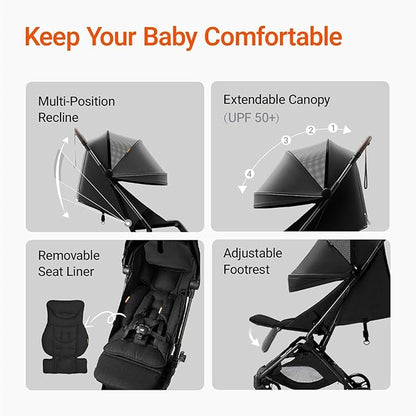 MAMAZING Ultra Air Lightweight Baby Travel Stroller with Carbon Fiber Frame, Compact & Airplane-Friendly, One-Handed Fold, 11.6 lbs, Perfect for Toddlers, Organizer & Cushion Included, Jet