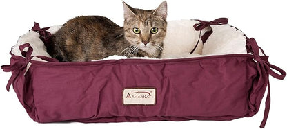 Armarkat 2-in-1 Cat Pet Bed & Fleece Cat Mat, Burgundy/Ivory, 16" L x 16" W x 6" H (C06HJH/MB)