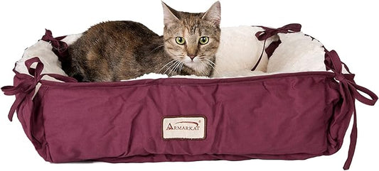 Armarkat 2-in-1 Cat Pet Bed & Fleece Cat Mat, Burgundy/Ivory, 16" L x 16" W x 6" H (C06HJH/MB)