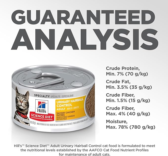 Hill's Science Diet Adult Urinary & Hairball Control Wet Cat Food, Chicken Minced, 2.9 oz. Cans, 24-Pack