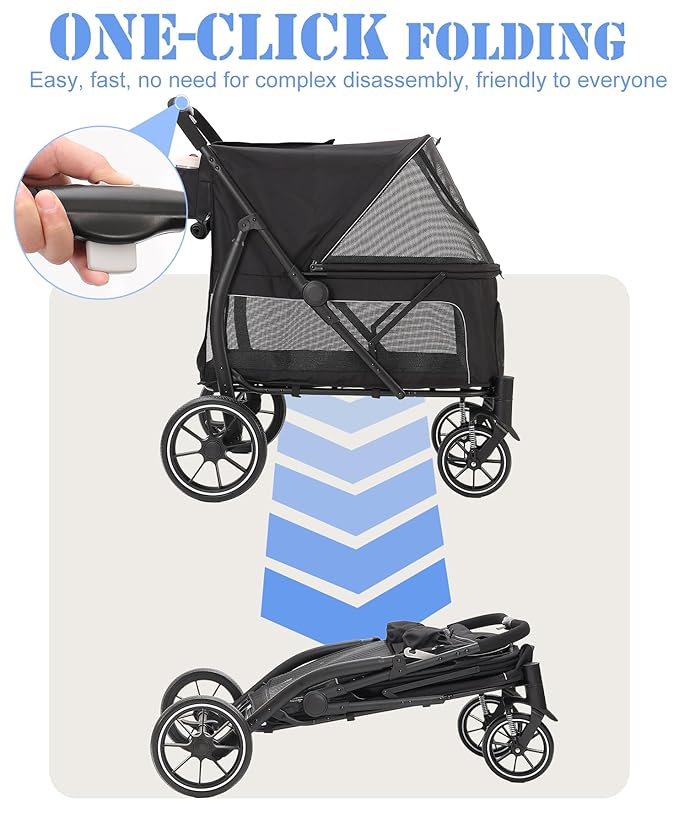 Large Dogs Stroller for Multiple Pets up to 100lbs, Ultra-Breathable Pet Stroller for Medium 2 Dogs，All-Terrain with& Mesh Dual-Window，1680D Waterproof Oxford Fiber (Black)