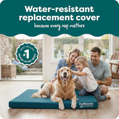 Furhaven Replacement Dog Bed Cover Water-Resistant Indoor/Outdoor Logo Print Oxford Polycanvas Mattress, Washable - Deep Lagoon, Jumbo (X-Large)