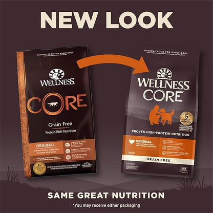 Wellness CORE Adult Dry Dog Food, Grain Free Kibble, Natural, High Protein, Turkey and Chicken Recipe, 26 lb Bag