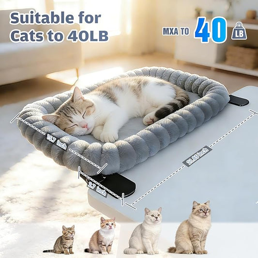 IPOW Cat Bed Heavy Duty Steel Frame Supports up to 50lbs Cat Desk Bed & Perch Space-Saving 90°Foldable with Soft Ultra-Plush Faux Fur for Small Medium Large Cats