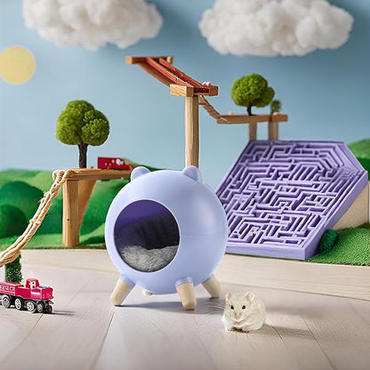 TUTU&LELE Hamster Hideout, Tiny House Hideout and Habitat, Space Elf Hiding Nest, Durable Hamster Bed with Round Thick Plush Pads, for Mice, Gerbils,Hamsters to Play, Sleep and Rest (Purple)