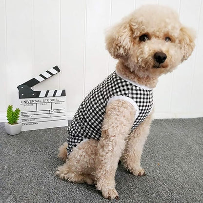 Dog’s Recovery Suit Post Surgery Shirt for Puppy, Wound Protective Clothes for Little Animals(Black White Plaid-l)