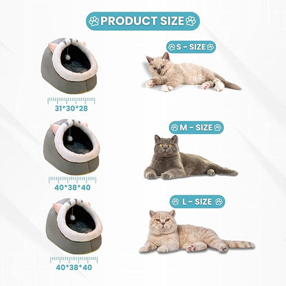Johanna's Gateau Cat Bed Cave, Covered Cat Bed with Removable Washable Cushioned Pillow, Comfortable Warming Cat Beds for Indoor Cats, grey