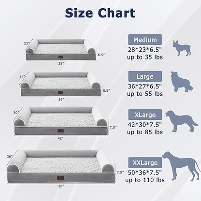 WESTERN HOME Large Dog Bed, Orthopedic Dog Beds with Waterproof Lining, XL Pet Couch with Removable Washable Cover and Nonskid Bottom, Extra Large Sofa Bed, Grey